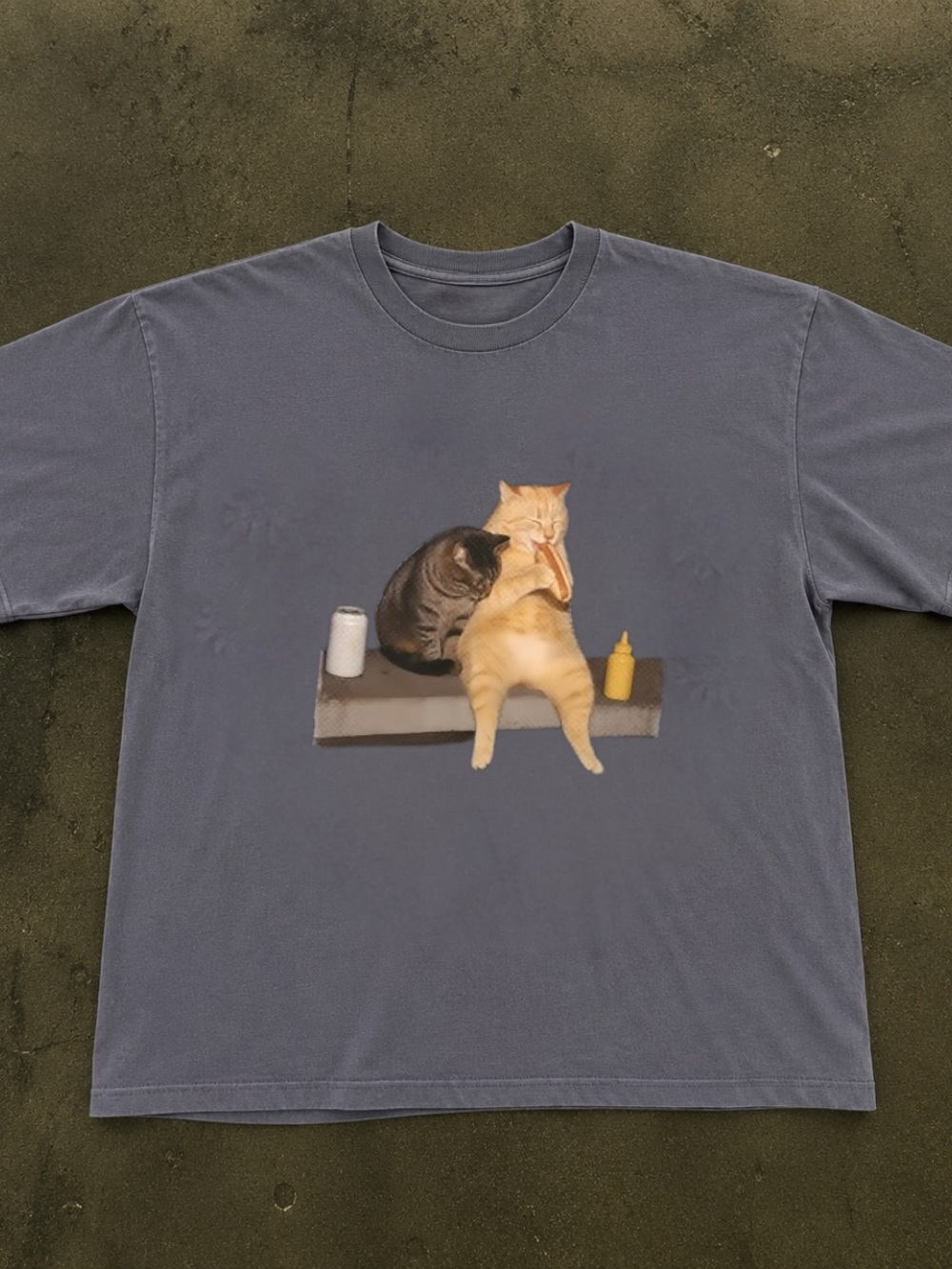 Gildan Slate Gray Short Sleeve Tee with Cat Graphic